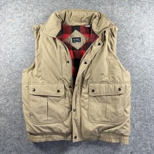 Hugo Valentino Vest Mens Large Tan Khaki Red‎ Buffalo Plaid Outdoor Workwear